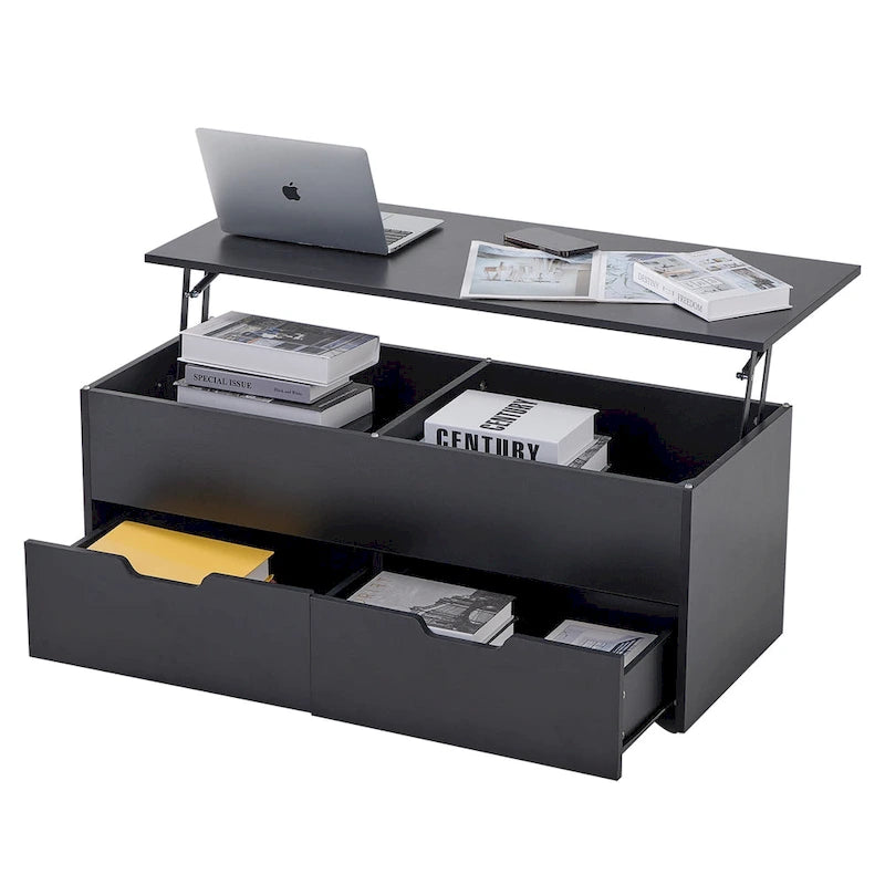Table basse relevable avec rangement dissimulé et 2 tiroirs
