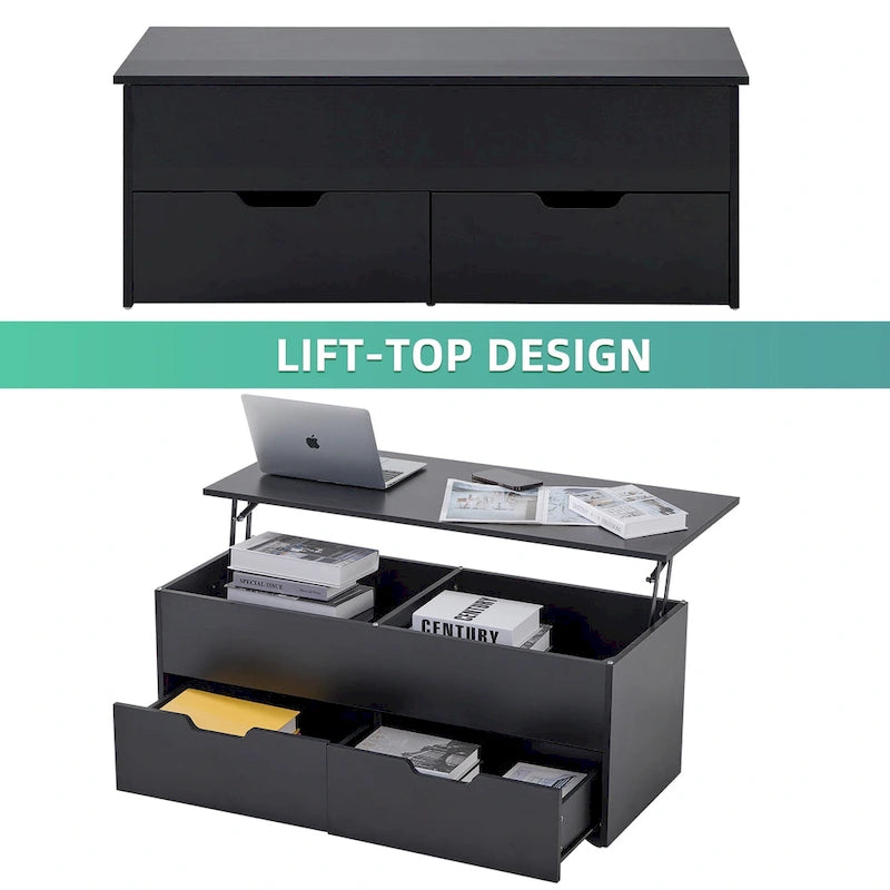 Table basse relevable avec rangement dissimulé et 2 tiroirs