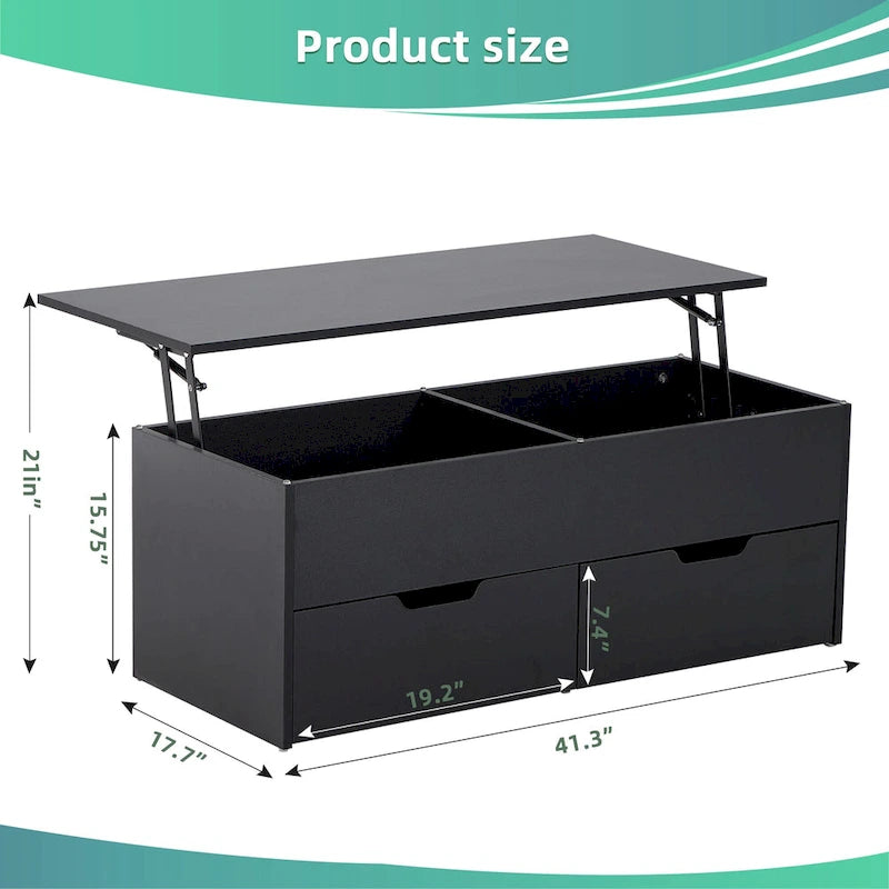 Table basse relevable avec rangement dissimulé et 2 tiroirs