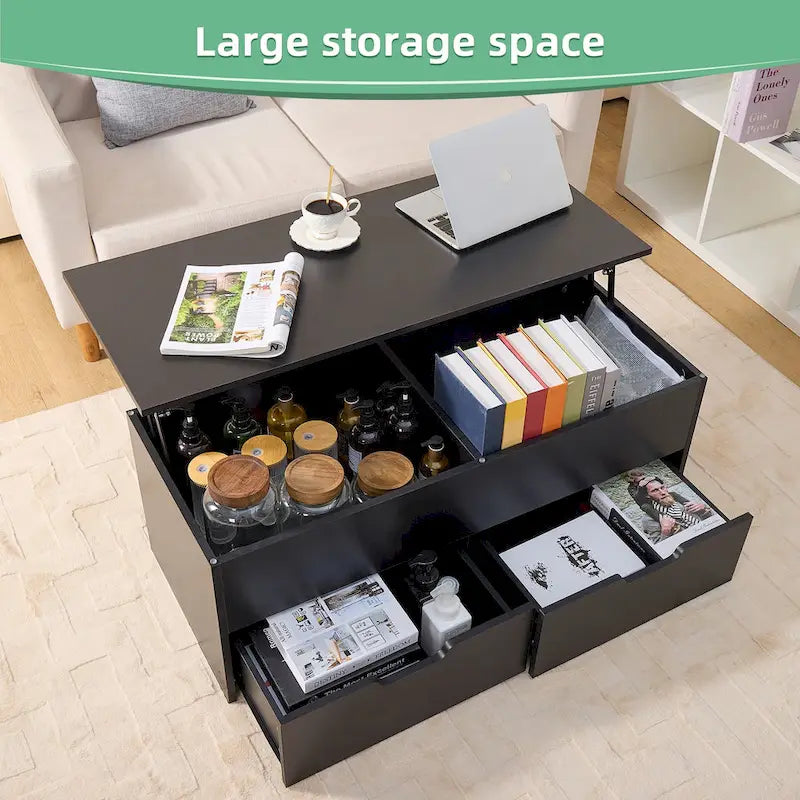 Table basse relevable avec rangement dissimulé et 2 tiroirs
