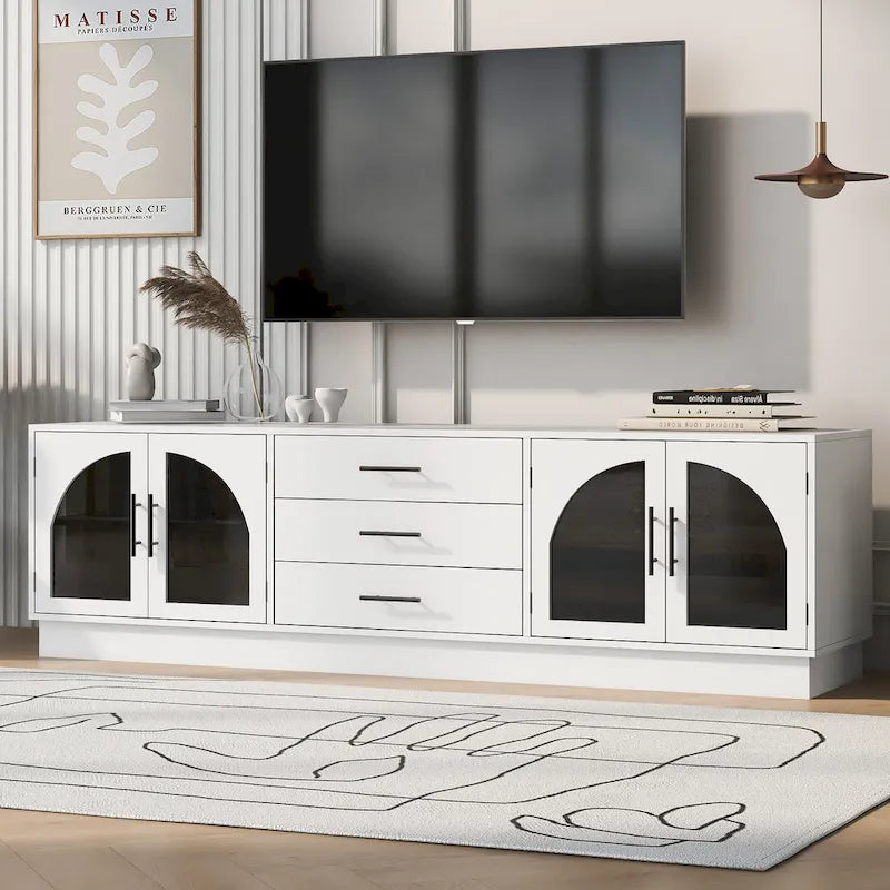 68.9" Moderner TV-Schrank mit gewölbten Glastüren