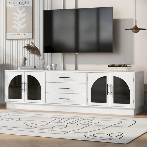 68.9" moderne tv-kast met gebogen glazen deuren