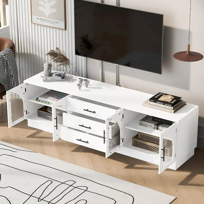 68.9" Moderner TV-Schrank mit gewölbten Glastüren