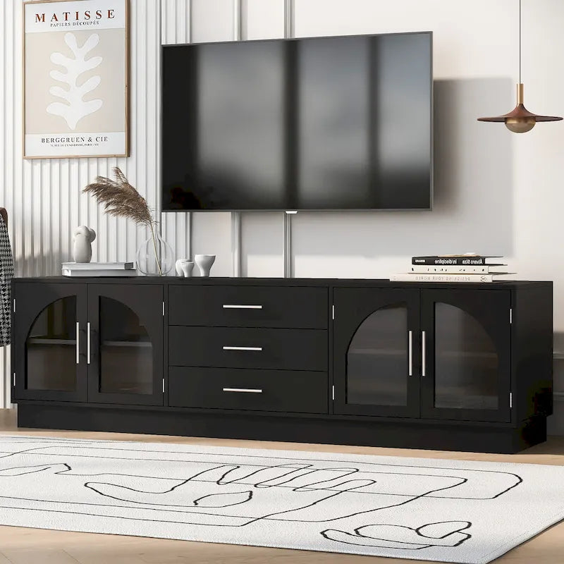 68.9" Moderner TV-Schrank mit gewölbten Glastüren