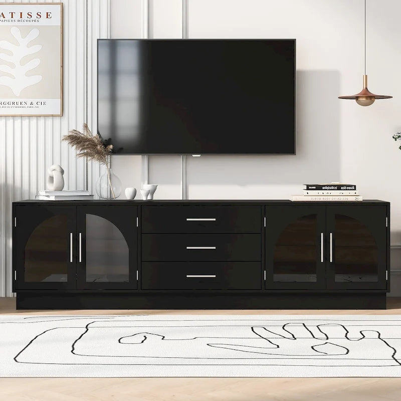 68.9" Moderner TV-Schrank mit gewölbten Glastüren