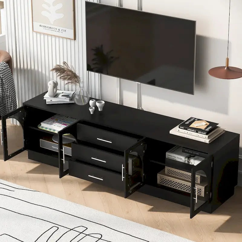 68.9" Moderner TV-Schrank mit gewölbten Glastüren