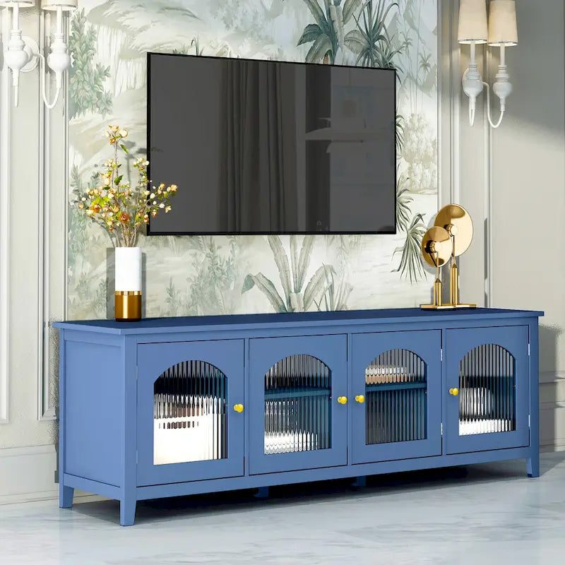 71-Zoll-TV-Ständer im Retro-Stil mit Türen aus Regenbogenglas