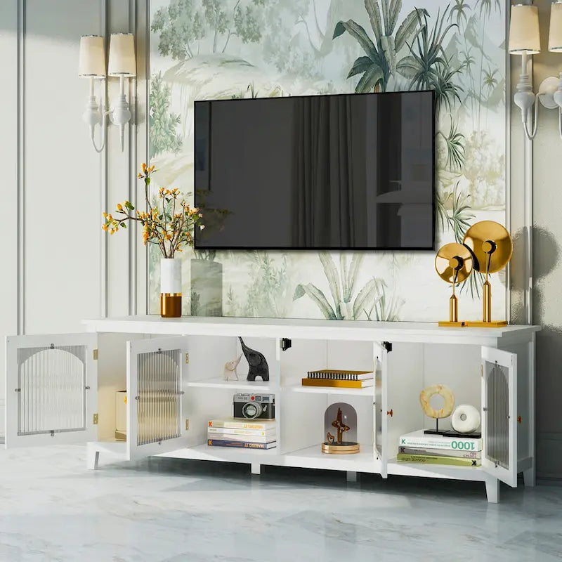 71-Zoll-TV-Ständer im Retro-Stil mit Türen aus Regenbogenglas
