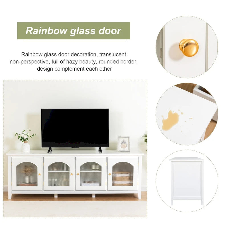 71-Zoll-TV-Ständer im Retro-Stil mit Türen aus Regenbogenglas