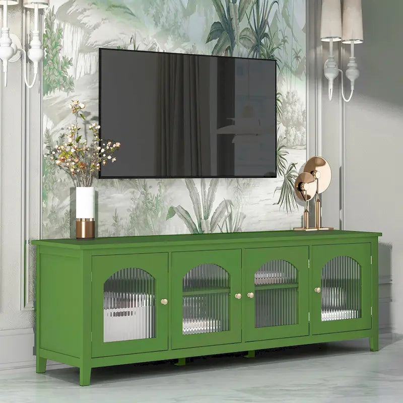 71-Zoll-TV-Ständer im Retro-Stil mit Türen aus Regenbogenglas