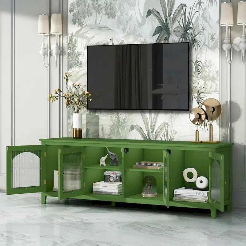 71-Zoll-TV-Ständer im Retro-Stil mit Türen aus Regenbogenglas