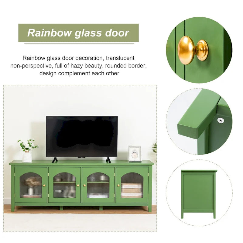 71-Zoll-TV-Ständer im Retro-Stil mit Türen aus Regenbogenglas