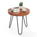 20" Round Live Edge Teak Wood Side Table with Epoxy Resin & Metal Legs