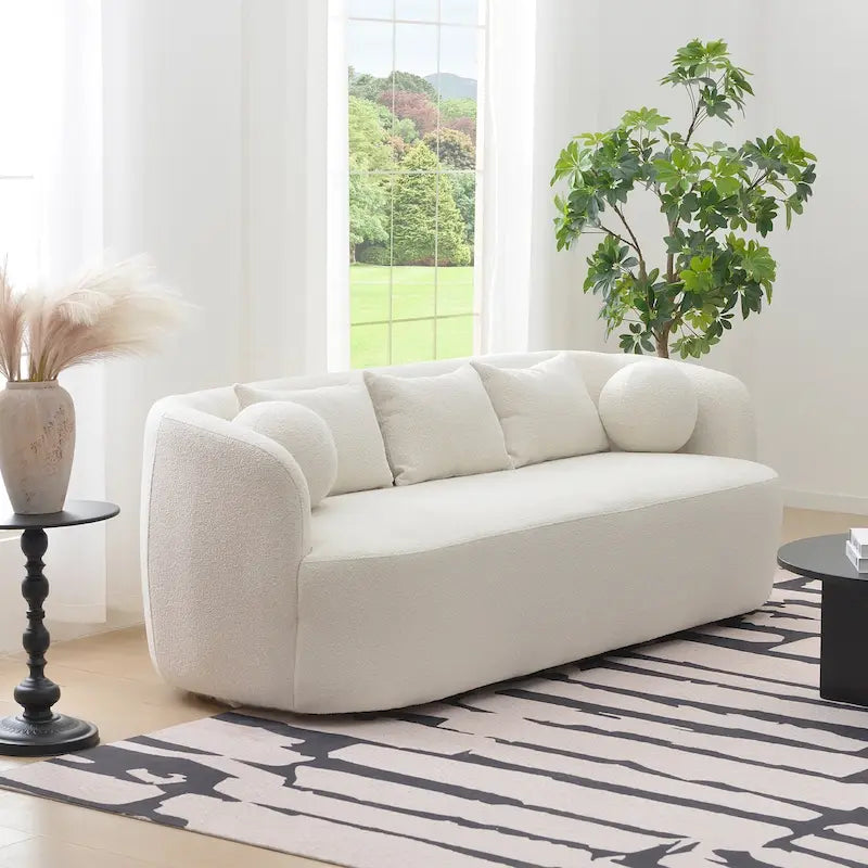 85" Boucle Upholstered 3-Seater Sofa with 5 Pillows & Adjustable Leg Height