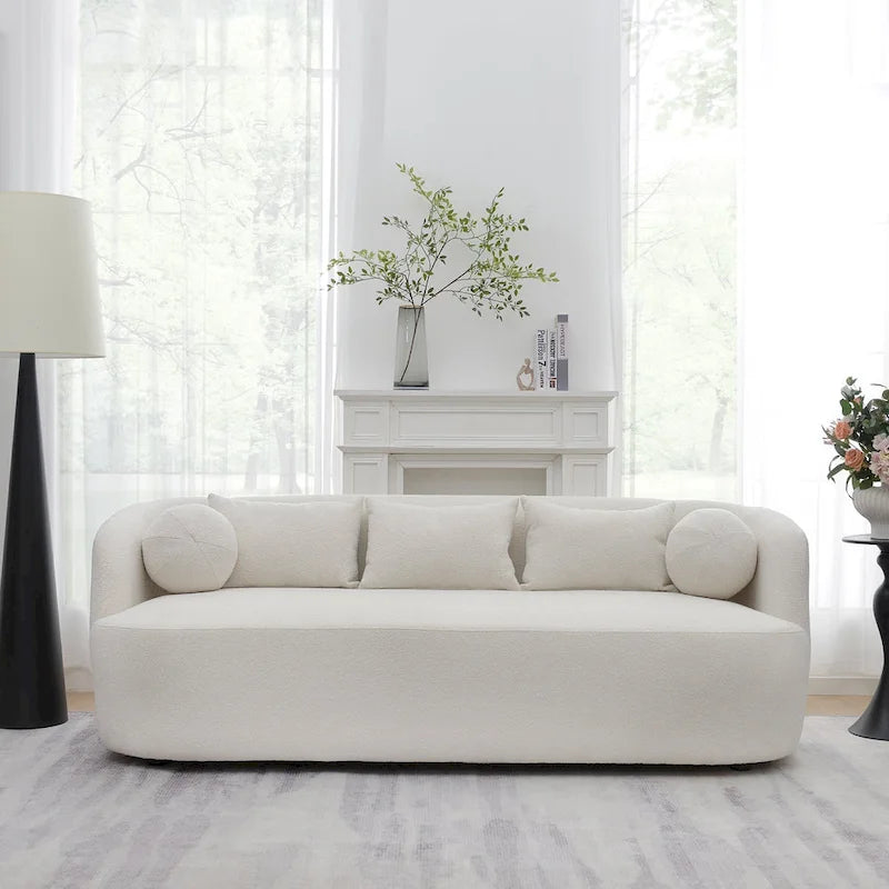 85" Boucle Upholstered 3-Seater Sofa with 5 Pillows & Adjustable Leg Height