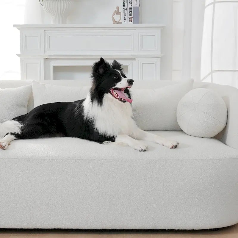 85" Boucle Upholstered 3-Seater Sofa with 5 Pillows & Adjustable Leg Height