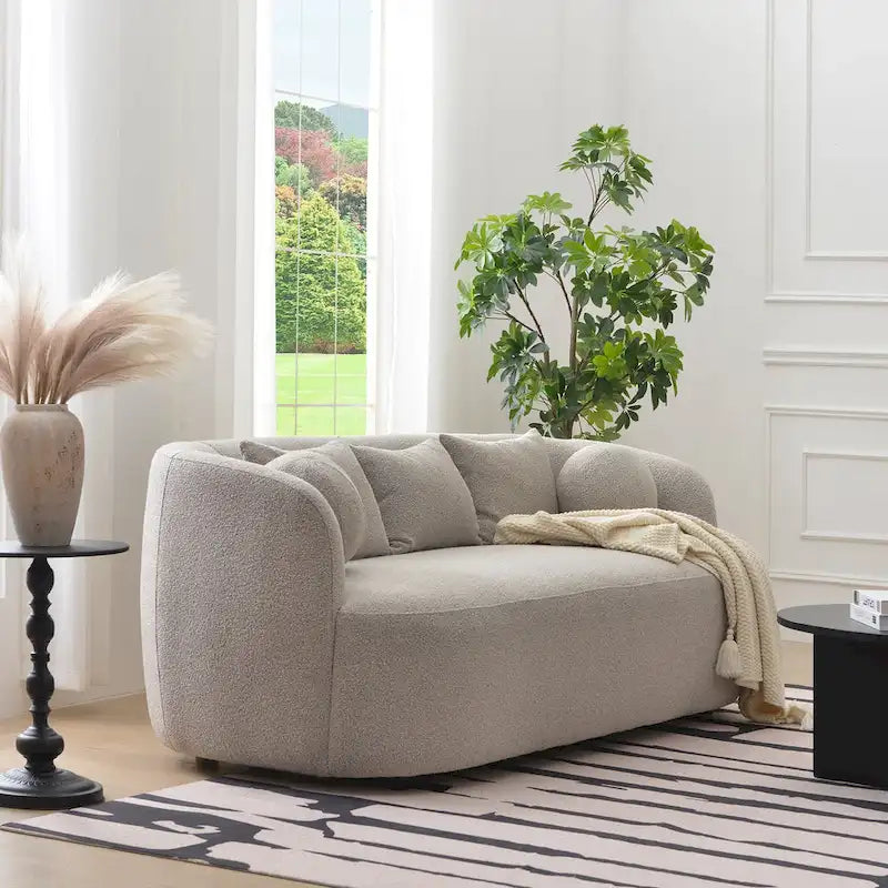 85" Boucle Upholstered 3-Seater Sofa with 5 Pillows & Adjustable Leg Height