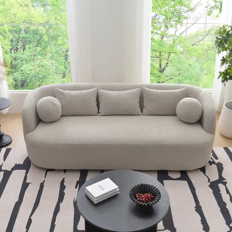 85" Boucle Upholstered 3-Seater Sofa with 5 Pillows & Adjustable Leg Height