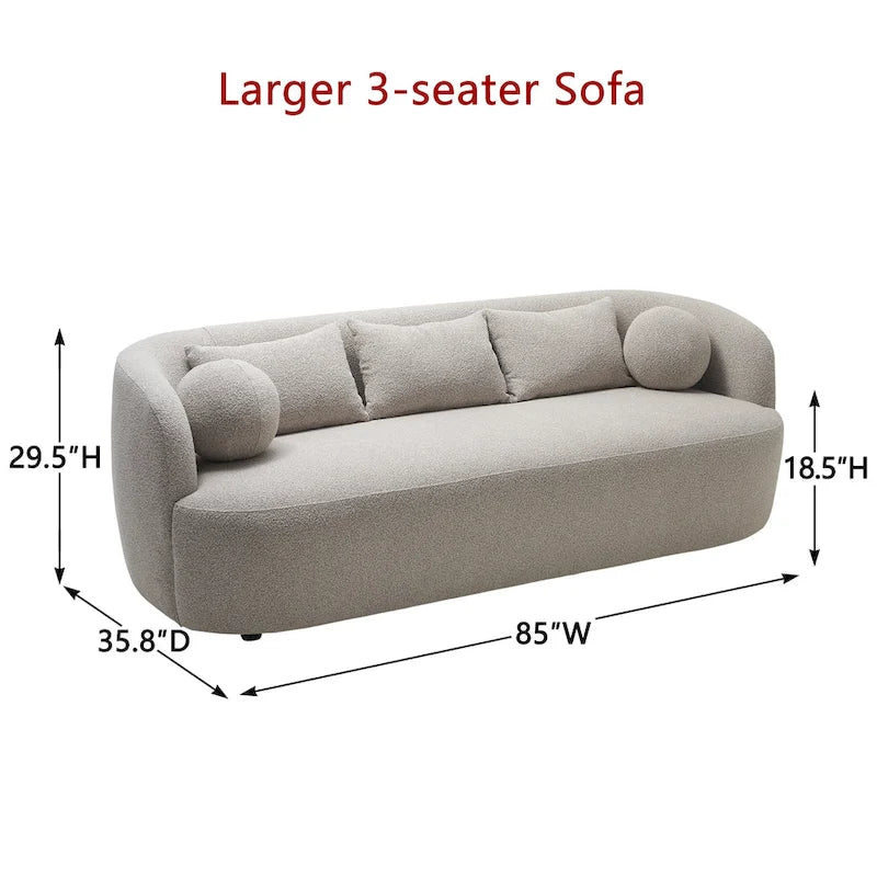 85" Boucle Upholstered 3-Seater Sofa with 5 Pillows & Adjustable Leg Height