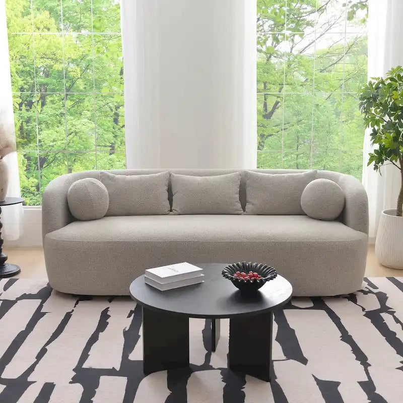 85" Boucle Upholstered 3-Seater Sofa with 5 Pillows & Adjustable Leg Height