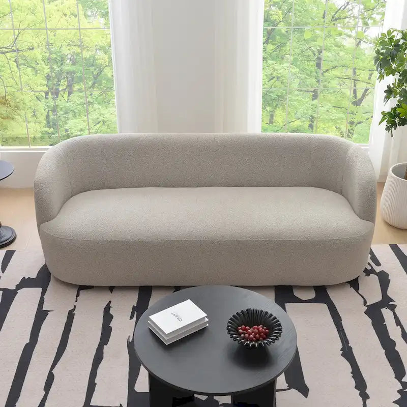 85" Boucle Upholstered 3-Seater Sofa with 5 Pillows & Adjustable Leg Height