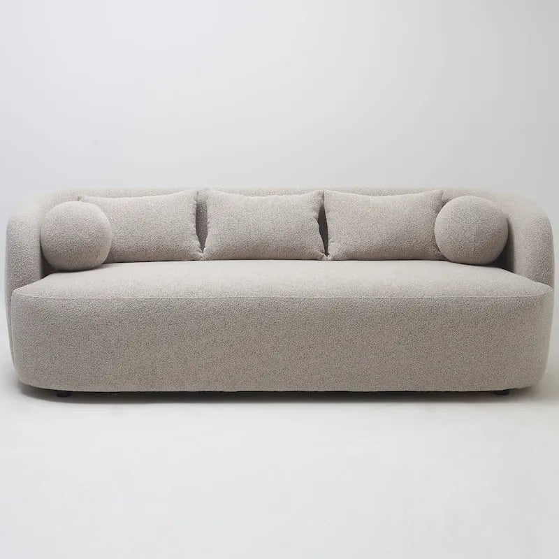 85" Boucle Upholstered 3-Seater Sofa with 5 Pillows & Adjustable Leg Height