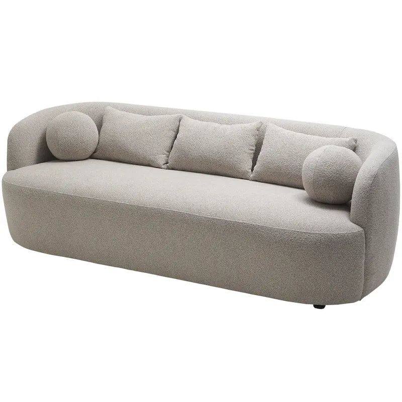 85" Boucle Upholstered 3-Seater Sofa with 5 Pillows & Adjustable Leg Height