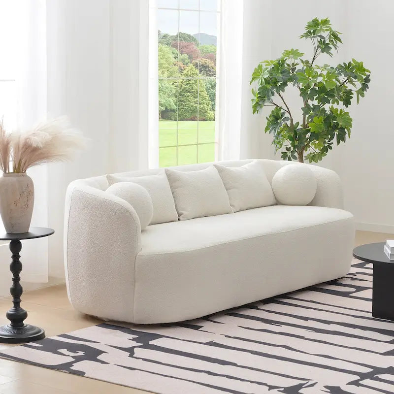85" Boucle Upholstered 3-Seater Sofa with 5 Pillows & Adjustable Leg Height