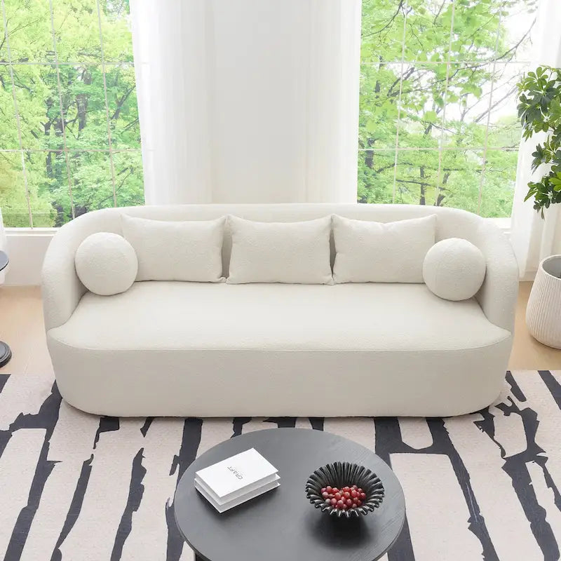 85" Boucle Upholstered 3-Seater Sofa with 5 Pillows & Adjustable Leg Height