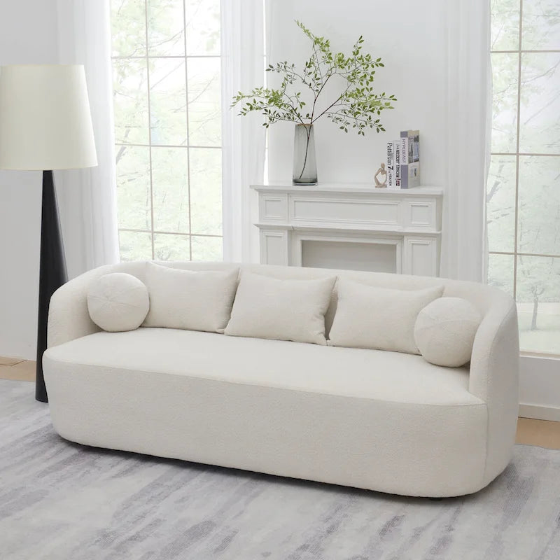 85" Boucle Upholstered 3-Seater Sofa with 5 Pillows & Adjustable Leg Height