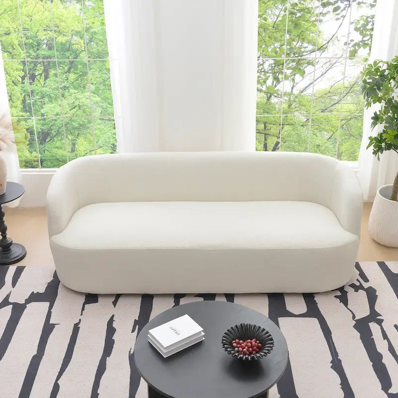 85" Boucle Upholstered 3-Seater Sofa with 5 Pillows & Adjustable Leg Height