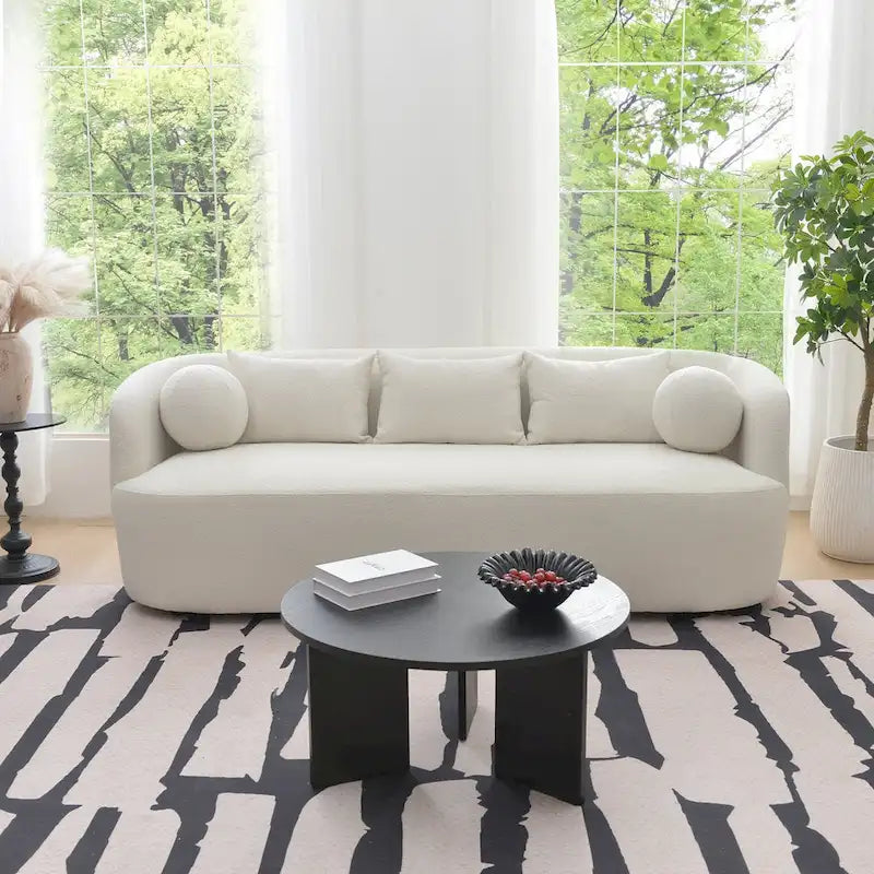 85" Boucle Upholstered 3-Seater Sofa with 5 Pillows & Adjustable Leg Height