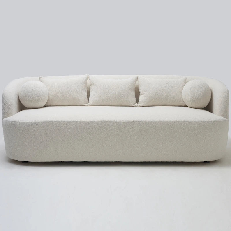 85" Boucle Upholstered 3-Seater Sofa with 5 Pillows & Adjustable Leg Height