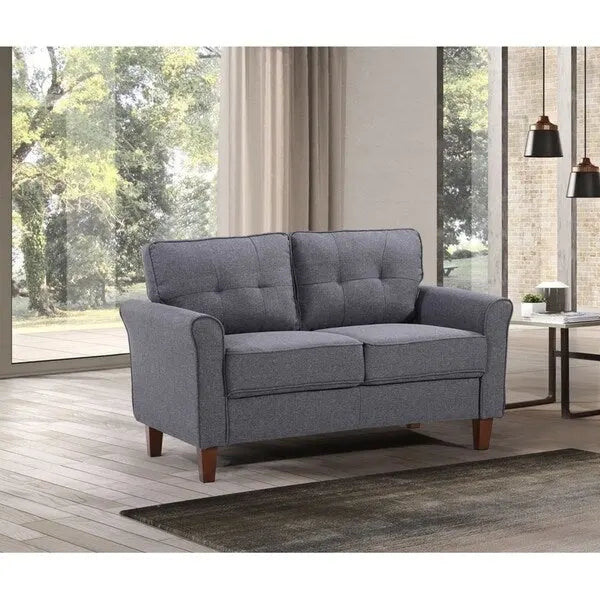 Tufted Linen Loveseat with Coil Spring Cushions & Removable Covers