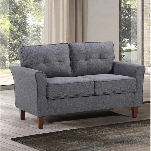 Tufted Linen Loveseat with Coil Spring Cushions & Removable Covers