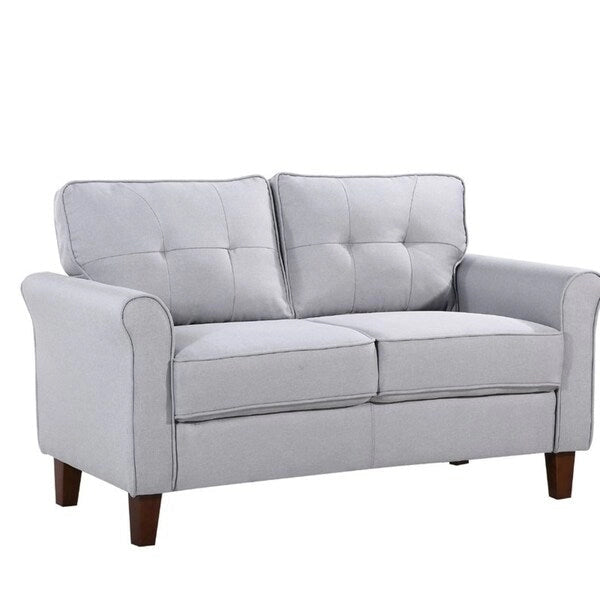 Tufted Linen Loveseat with Coil Spring Cushions & Removable Covers