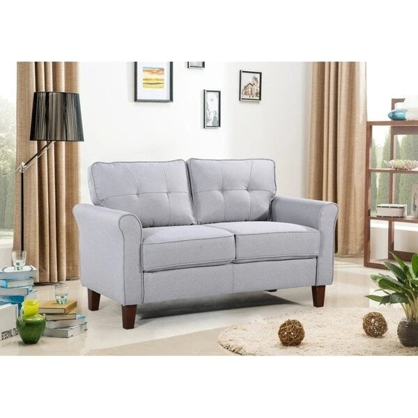 Tufted Linen Loveseat with Coil Spring Cushions & Removable Covers