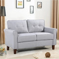 Tufted Linen Loveseat with Coil Spring Cushions & Removable Covers