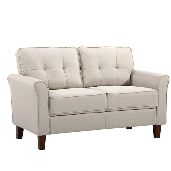 Tufted Linen Loveseat with Coil Spring Cushions & Removable Covers