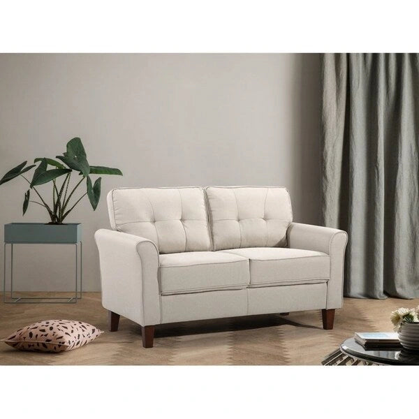 Tufted Linen Loveseat with Coil Spring Cushions & Removable Covers