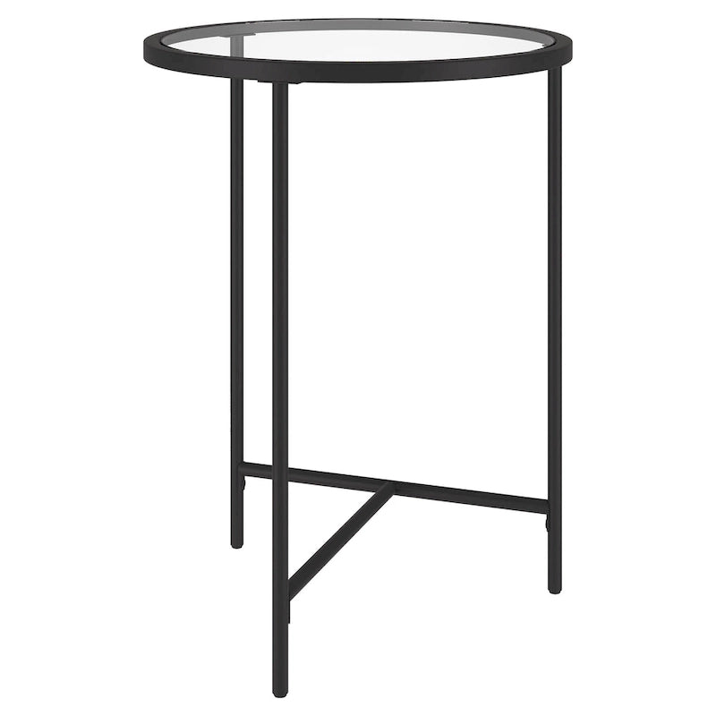 Table d’appoint ronde de 18 pouces avec plateau en verre et base géométrique en acier