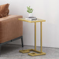 C-Shaped Tempered Glass End Table with Gold Iron Frame