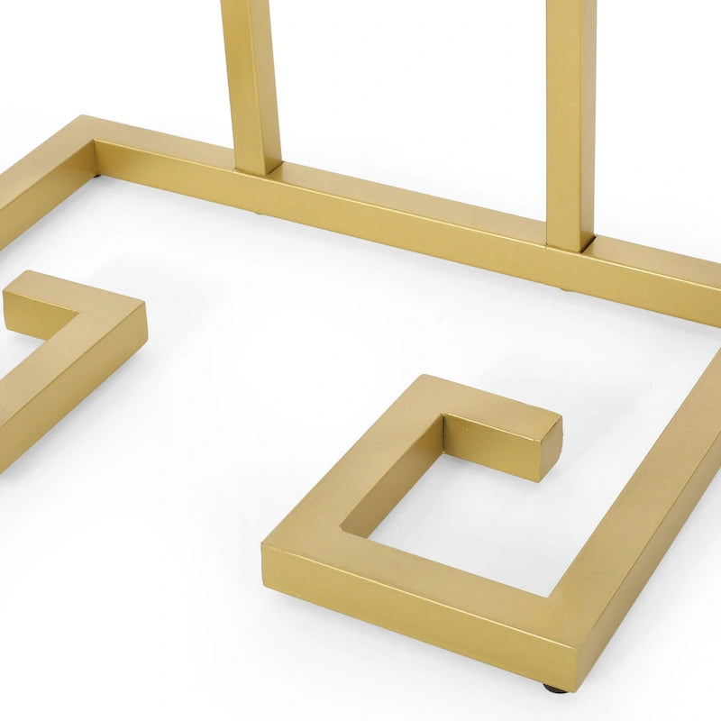 C-Shaped Tempered Glass End Table with Gold Iron Frame