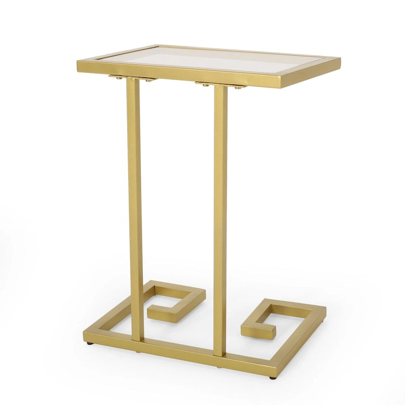 C-Shaped Tempered Glass End Table with Gold Iron Frame