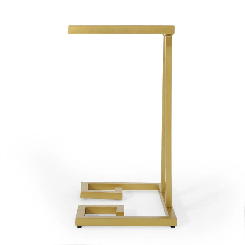 C-Shaped Tempered Glass End Table with Gold Iron Frame