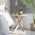 Beistelltisch mit runder Holzplatte und Kreuzbeinen in Vintage-Grau