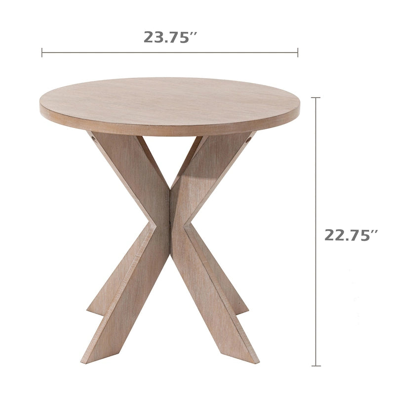 Table d’appoint ronde avec plateau en bois et pieds croisés, gris vintage