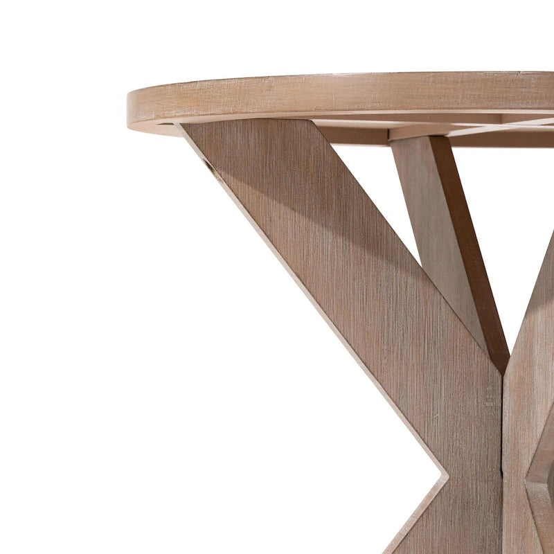 Beistelltisch mit runder Holzplatte und Kreuzbeinen in Vintage-Grau