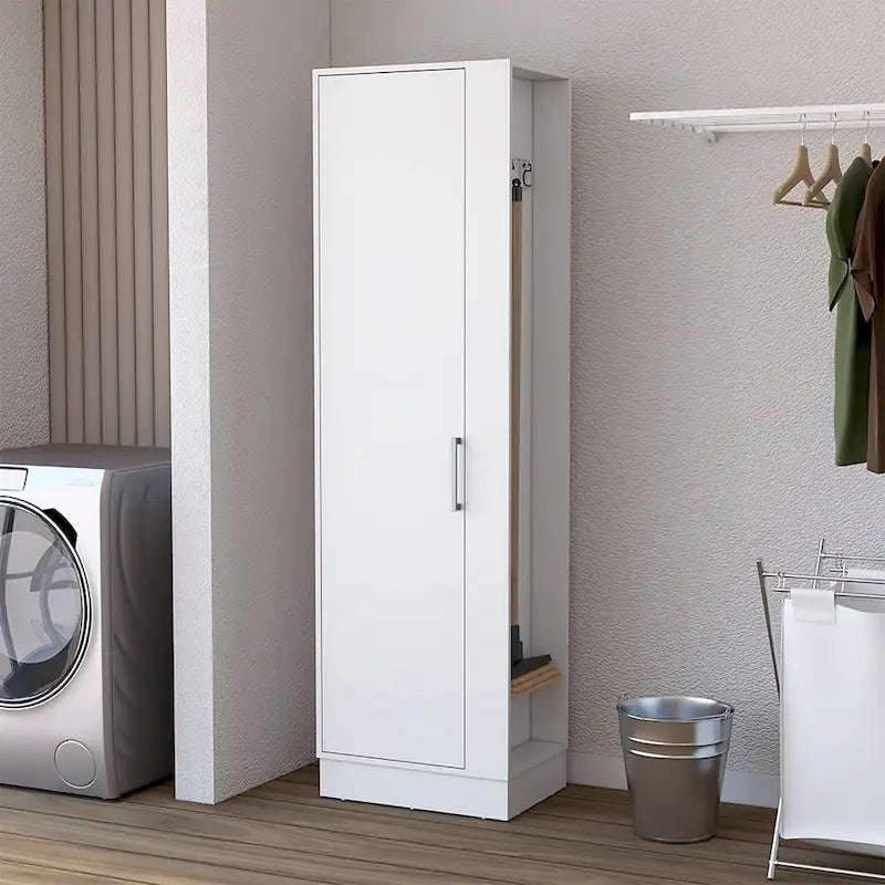 72" Tall 6-Shelf Storage Cabinet with Broom Closet & Side Open Storage