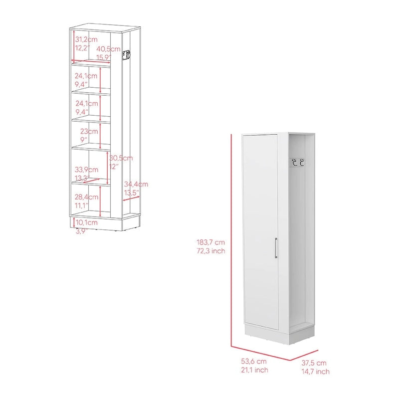 72" Tall 6-Shelf Storage Cabinet with Broom Closet & Side Open Storage